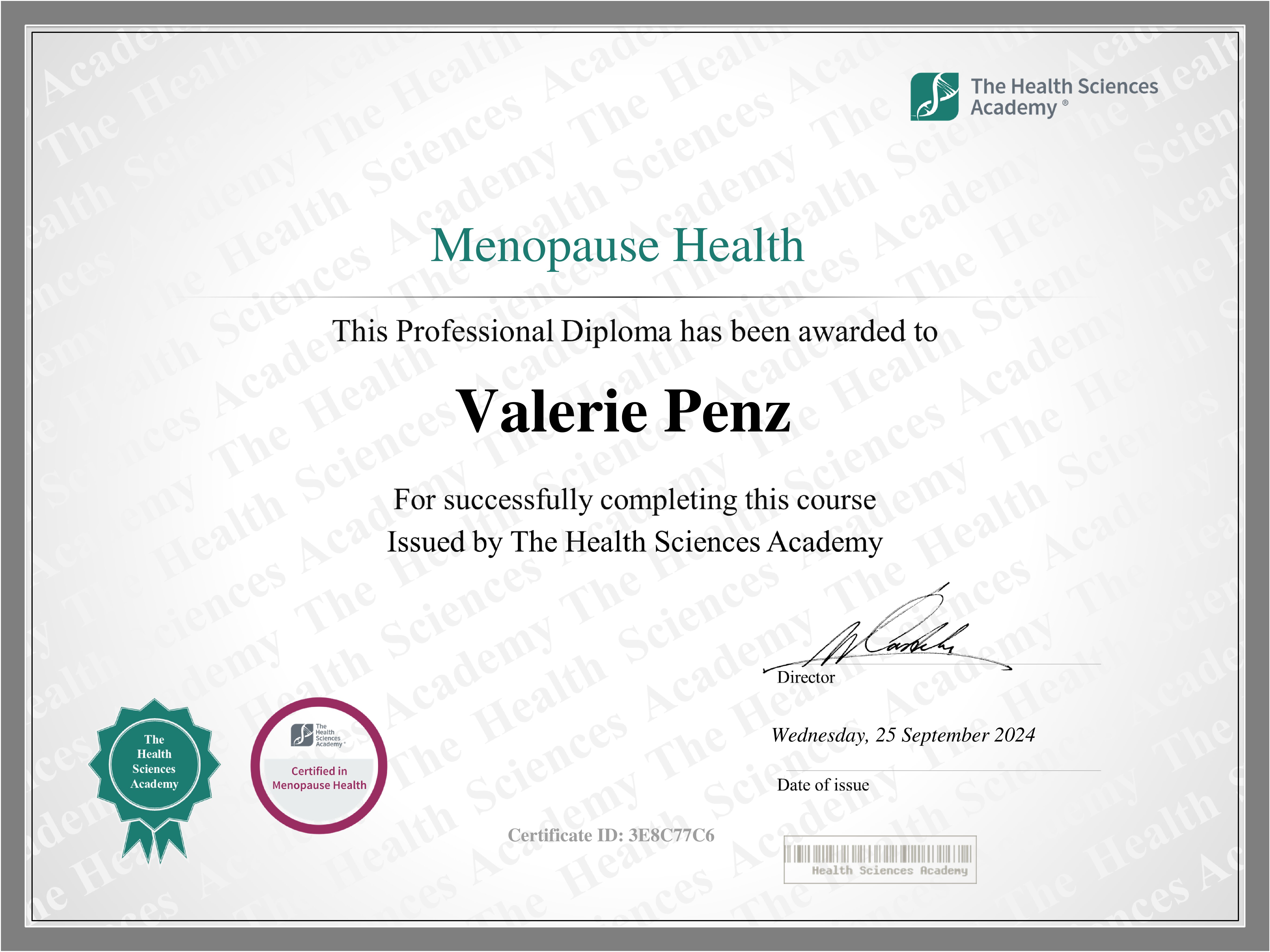 Menopause Health Certificate